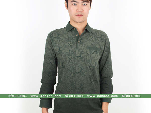 长袖T恤中式纹样绿色500